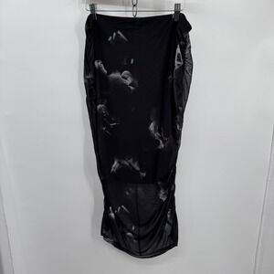 Rebecca Minkoff‎ Skirt Womens L Black Ruched Mesh Sheer Lined Whimsigoth Floral